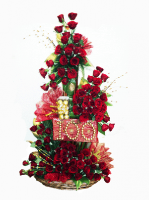 100 Red Roses Flower Tall Arrangement