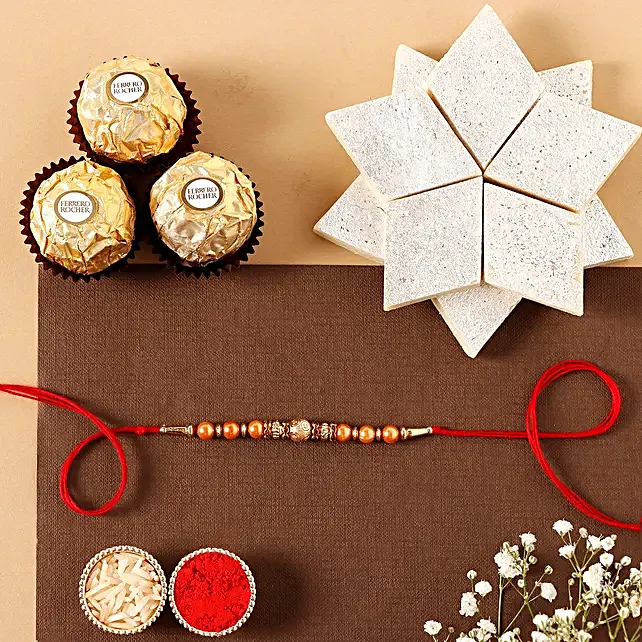 Rose Gold Rakhi & Sweet Delights