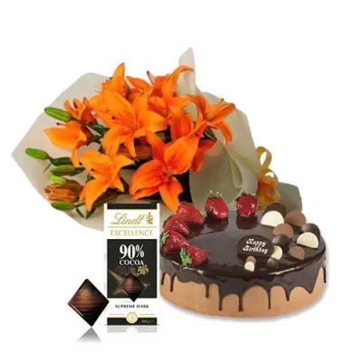 Lilies With Choco Cake And Lindt Chocolate