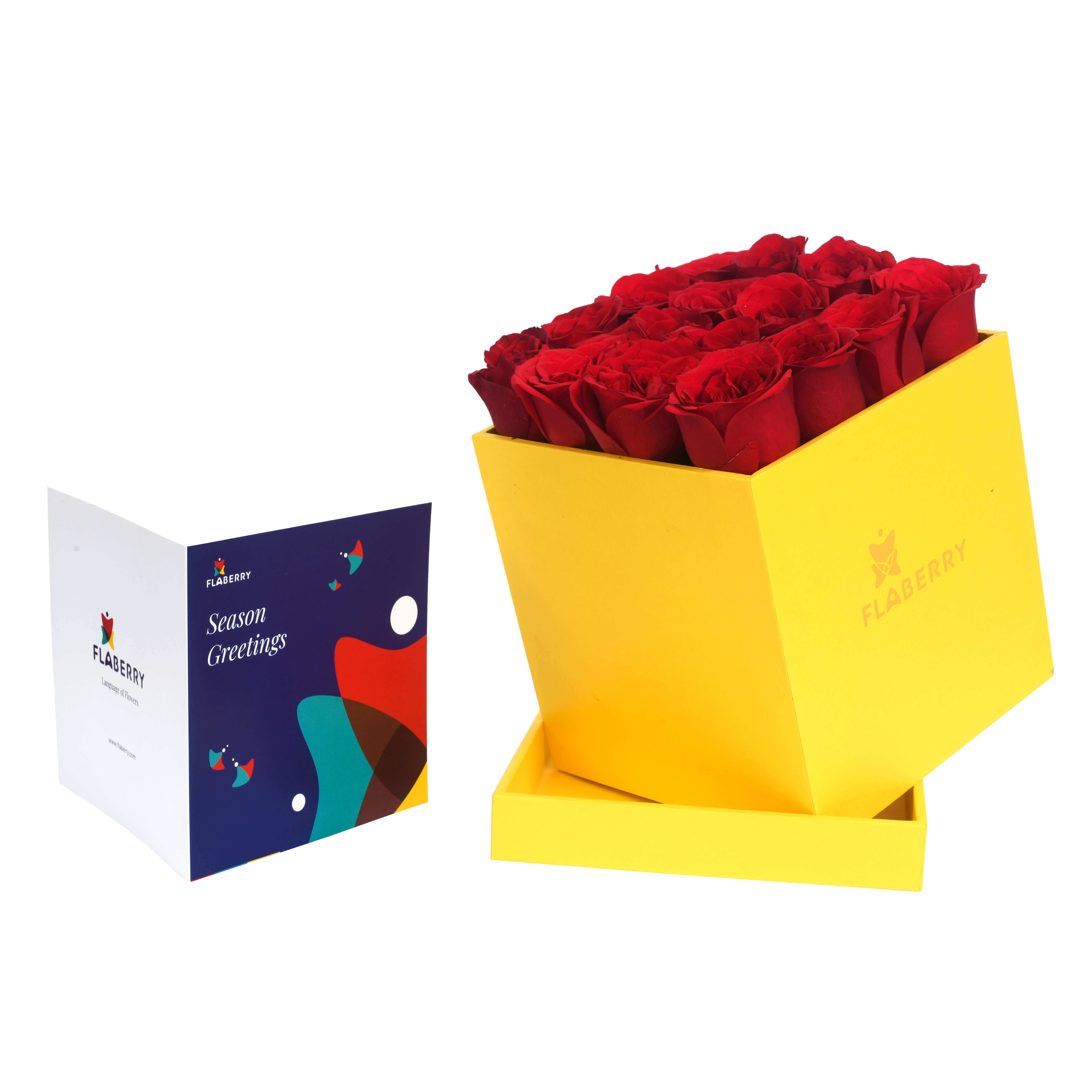 16 Roses in Yellow Flower Box