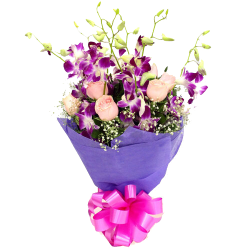 Pink Roses and Orchids Flower