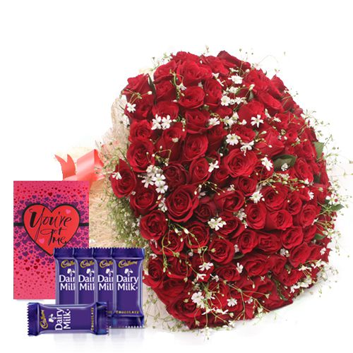 Bouquet of 500 Red Roses - In Jute Wrap with Dairy Milk Chocolates and A Greeting Card